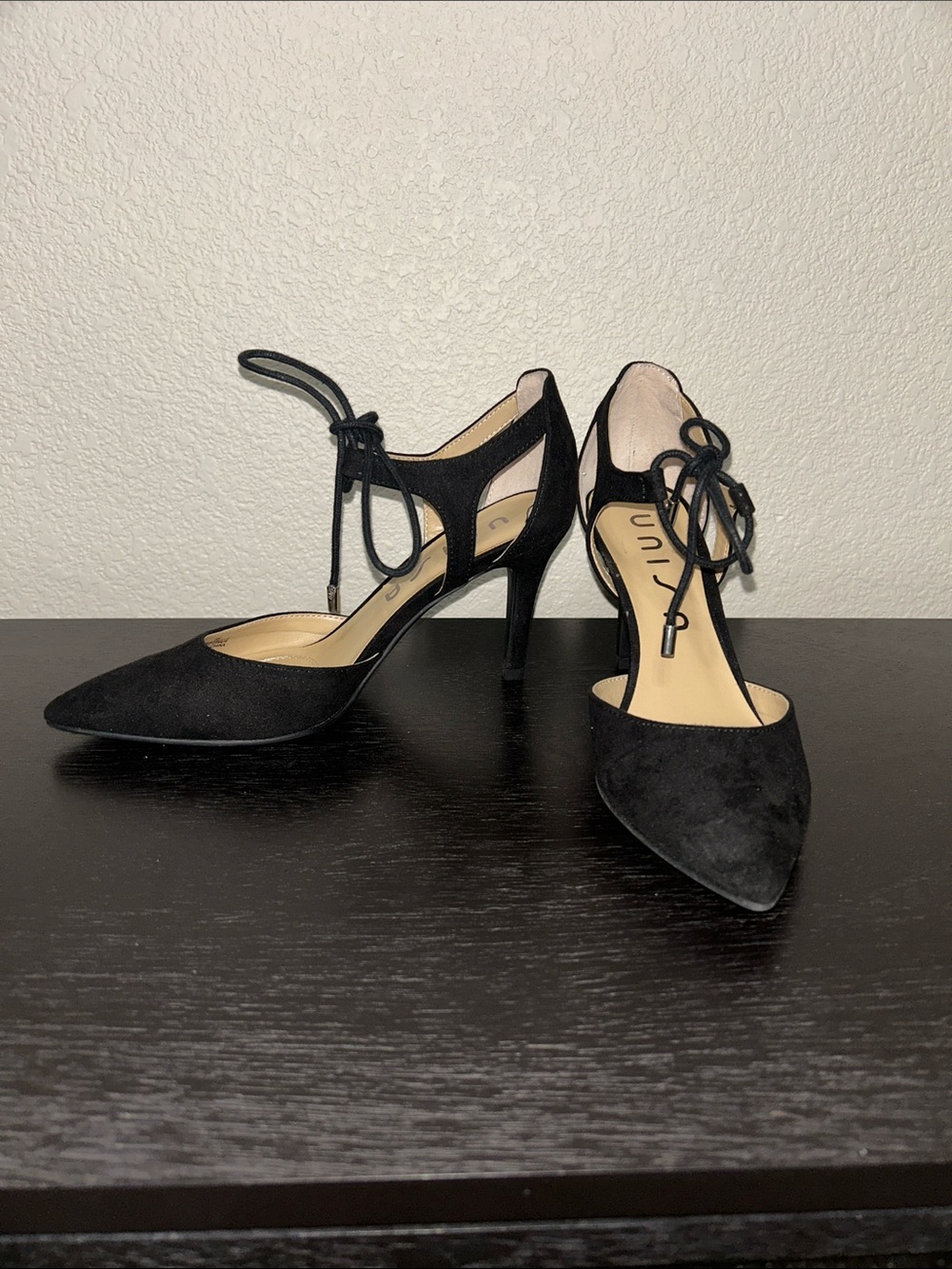Unisa Black Pointed-Toe Lace-Up Heels NIB